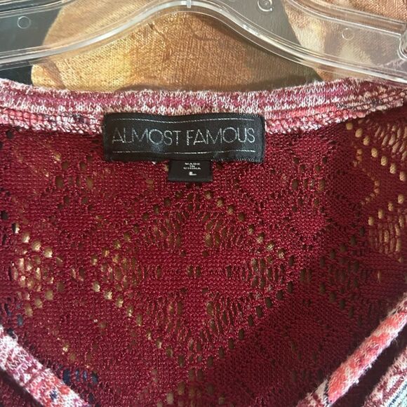 Almost Famous Red and Blue Patterned Hi Low Long Sleeve Top Size L - Picture 12 of 15